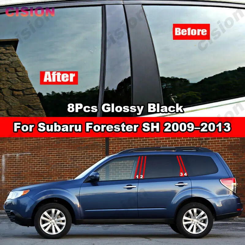 для Subaru Forester SH Зеркальный эффект Дверное окно Центральная колонна B C Стойка Крышка Стойка Отделка Черный Углеродное Волокно Материал PC Наклейка