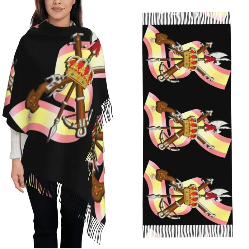 Женская кисточка Испанский легион Длинная зимняя теплая шаль и накидка Испания Армейские подарки Кашемировый шарф