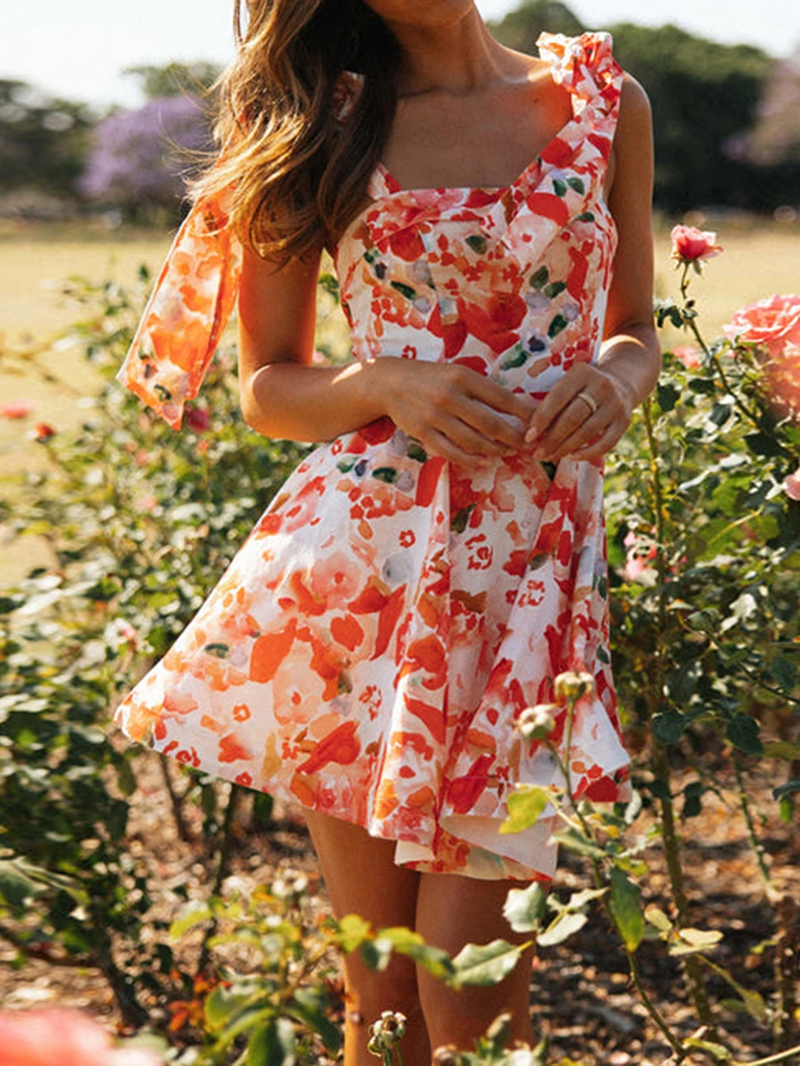 Женское платье без рукавов с завязками Цветочный принт Спинка Тонкое платье А-силуэта Лето Макси Платье