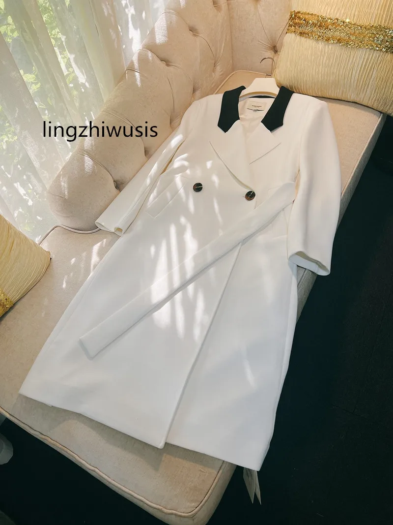 Женщины Длинное пальто Блейзер Верхняя одежда Белый тренч Длинная верхняя одежда Женская 2023 Осень Новое поступление