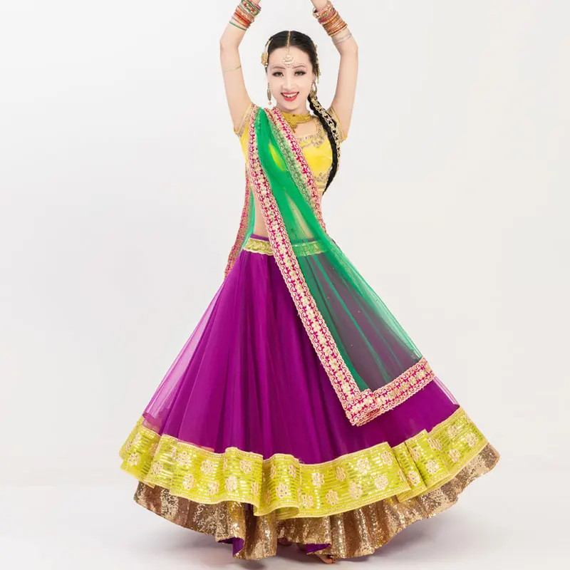  Индийская танцевальная одежда Двухслойный большой свинг Сари Женский Иманленха Набор из трех частей