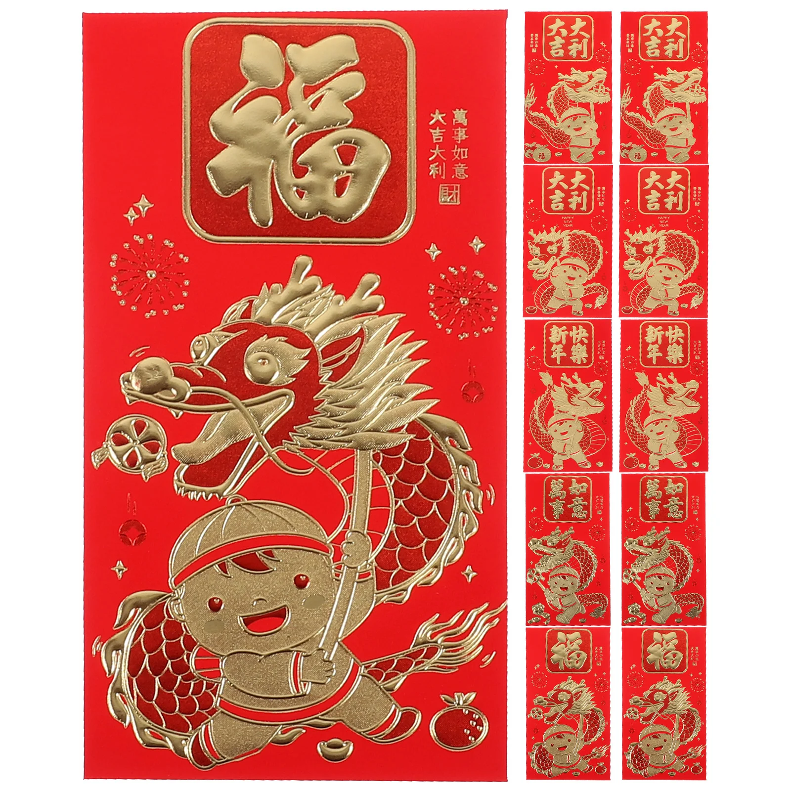 Китайский Новый год Красные конверты 60шт Милый дракон Красный конверт 2024 Лунный Новый год Конверты Хун Бао Красный карман Счастливые деньги
