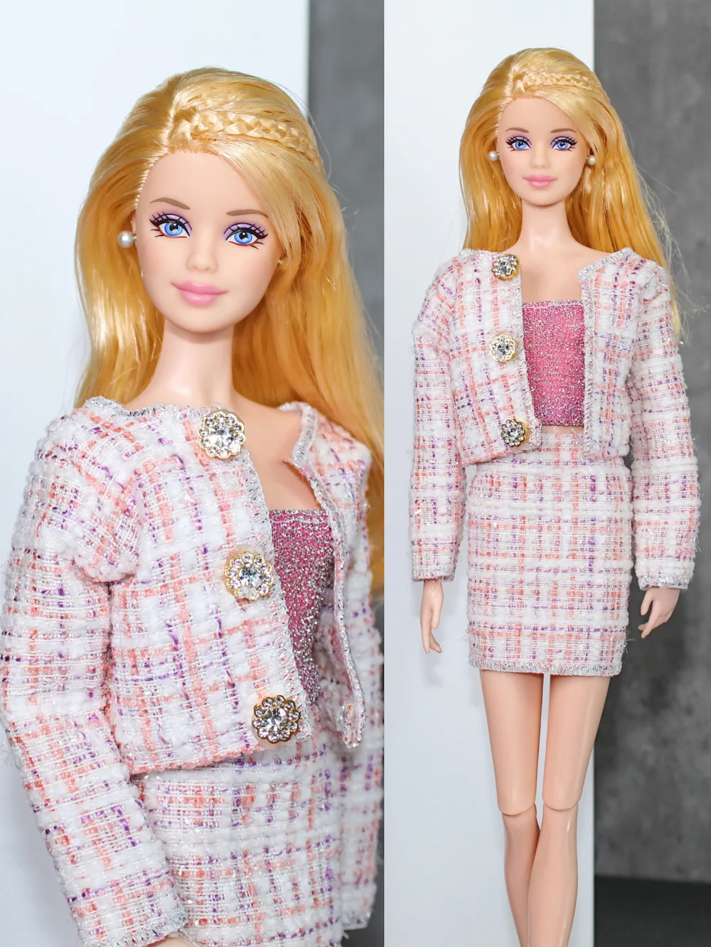 Комплект женской одежды / розовое пальто + топ + короткая юбка / 30 см кукольный костюм наряд для 1/6 xinyi FR ST PP Кукла Барби