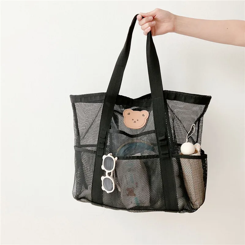 Корейская летняя пляжная сумка Сетчатая сумка для мамы большой емкости Сумка для подгузников Детская сумка для плавания Женская сумка для мытья плеч Сумка для хранения