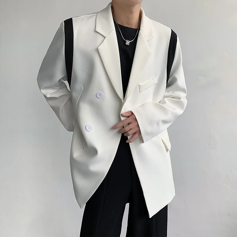 корейский стиль хип-хоп пэчворк цвет свободные блейзеры мужской Kpop оверсайз мужская одежда ulzzang модное пальто уличная одежда куртки