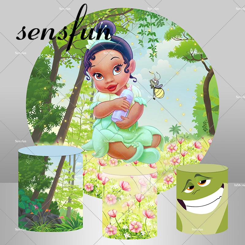 Маленькая принцесса Тиана и лягушка круглый фон крышка для зеленых девочек baby shower 1-й день рождения фоны цоколя