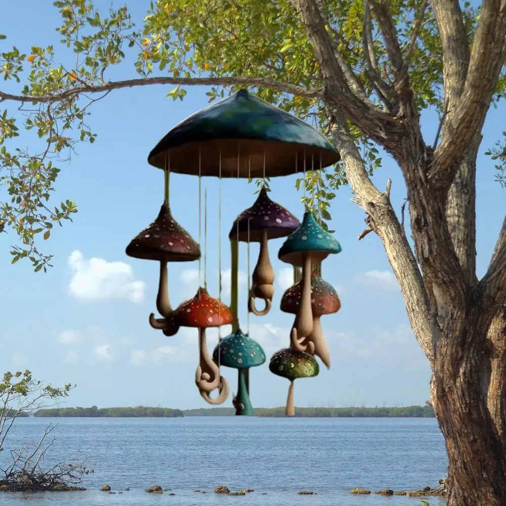 Мелодичные колокольчики ветра Красочные грибные колокольчики ветра Уникальный наружный / внутренний декор для патио балкон сад подарки в натуральном стиле