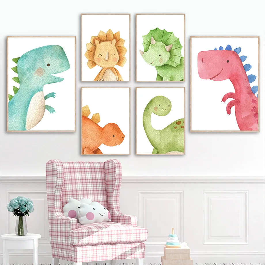 милый динозавр тираннозавр трицератопс настенное искусство холст живопись скандинавские плакаты и принты настенные картины детская комната детский декор