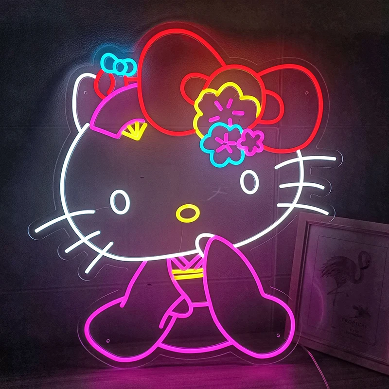 Милый кот Неоновая вывеска Kawaii Аниме Пользовательские неоновые вывески для спальни Игровая комната Настенный декор Искусство Светодиодный неоновый свет Персонализированные детские подарки