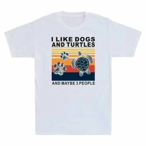 Мне нравятся собаки и черепахи и, может быть, 3 человека Забавная винтажная футболка с коротким рукавом и длинными рукавами