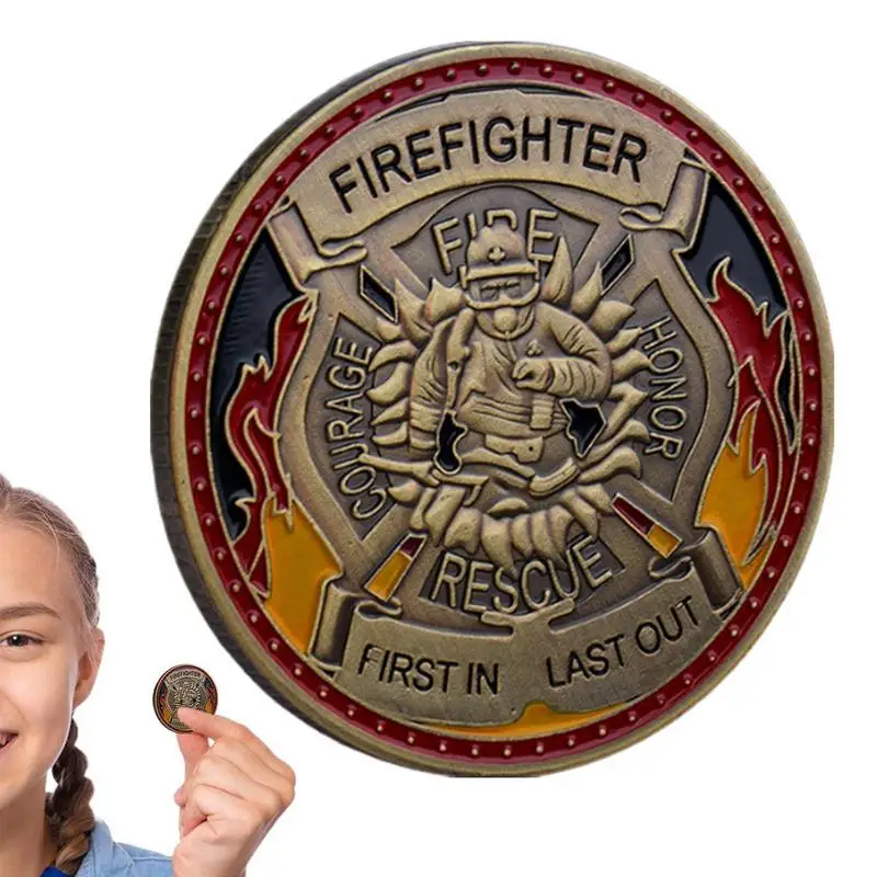 Монета пожарного Пожарно-спасательная монета Монета пожарного Подарок пожарного Памятный вызов Дисплей монет в ознаменование вашей службы