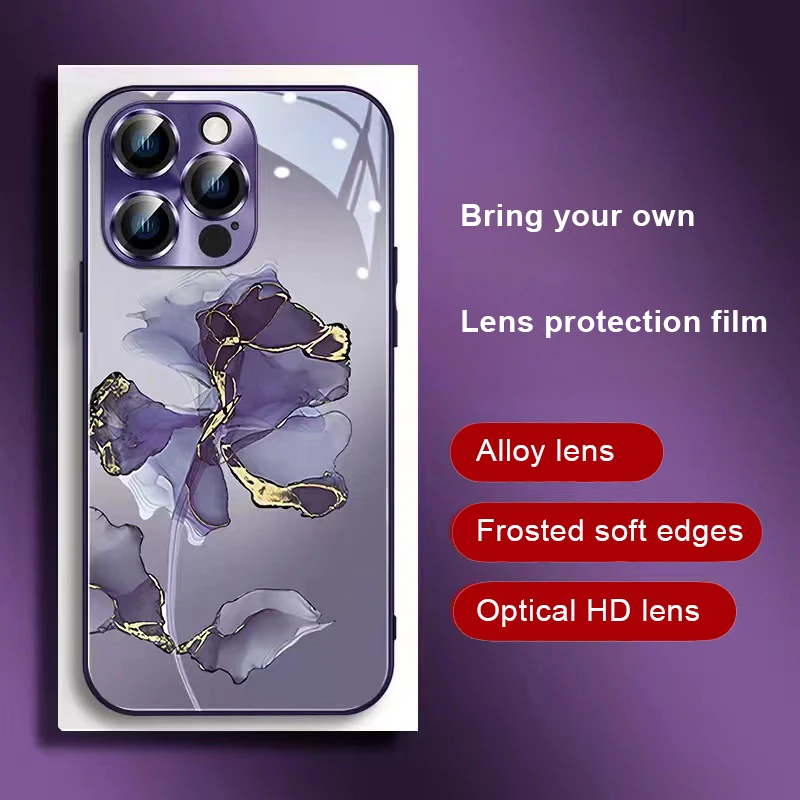 мраморный цветок металлическая оболочка для iPhone 11 12 13 14Pro Max 14Plus Износостойкий чехол с защитой от падений, оснащенный пленкой для объектива