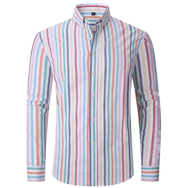 Мужская рубашка 100% чистый хлопок Оксфорд Мужские рубашки Высококачественные полосатые деловые повседневные мягкие платья Социальные рубашки Regular Fit S-4XL