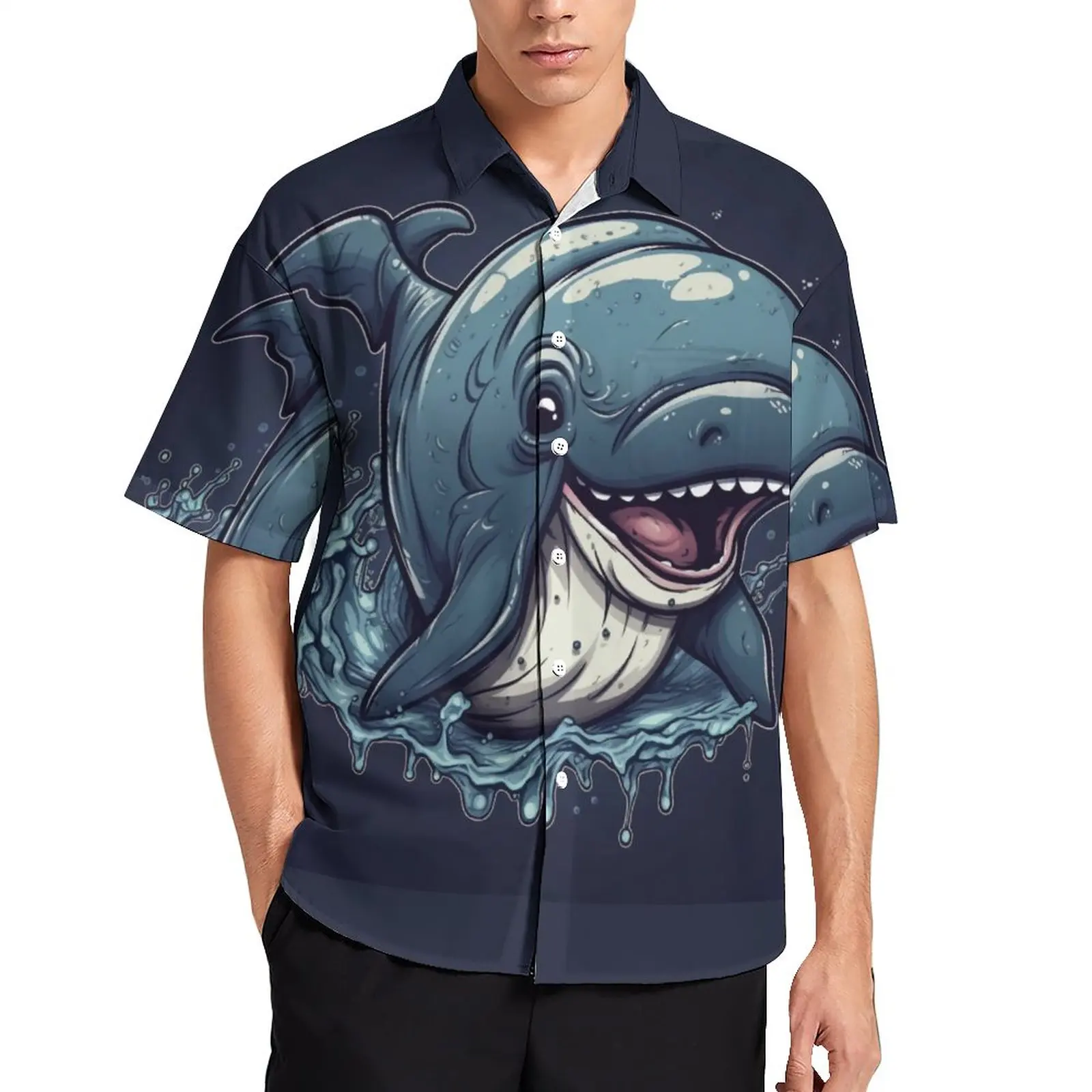Мужские китовые блузки Готические повседневные рубашки Лето с короткими рукавами Шаблон Уличный стиль Негабаритный пляж Y2k Harajuku Модная одежда