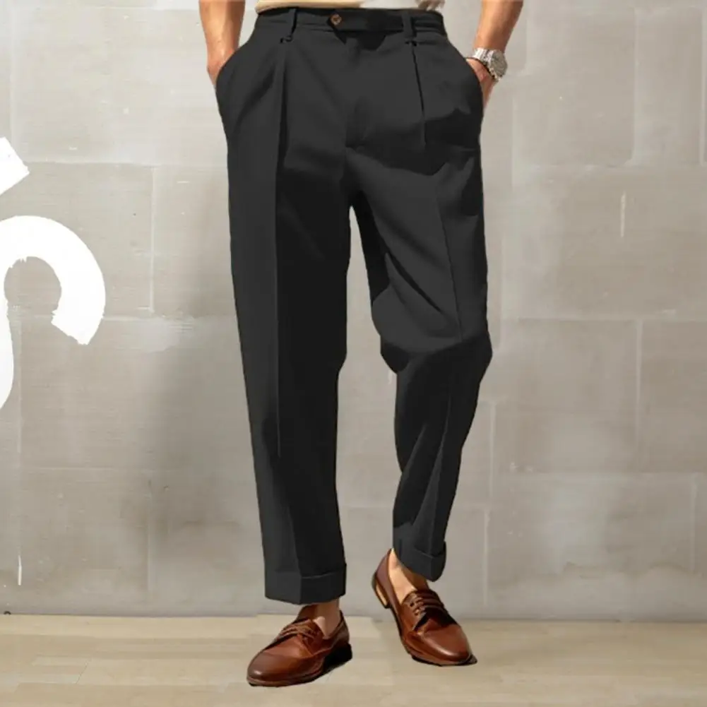 Мужские костюмные брюки Стильные мужские костюмные брюки Удобная дышащая ткань со средней талией и широкими штанинами для формальной деловой офисной одежды Обычная