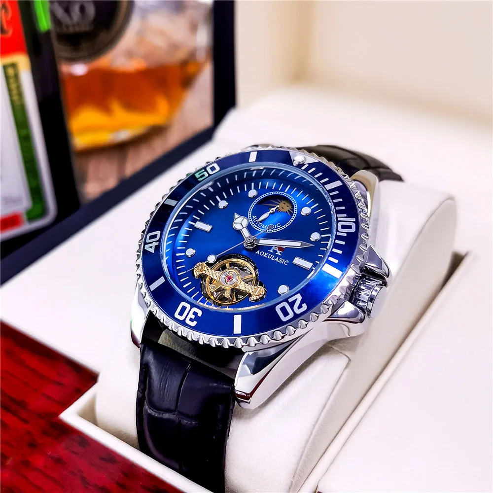 Мужские часы Автоматические механическиеМодные брендовые часы для мужчин Повседневные деловые кожаные водонепроницаемые часы Reloj Hombre 2023