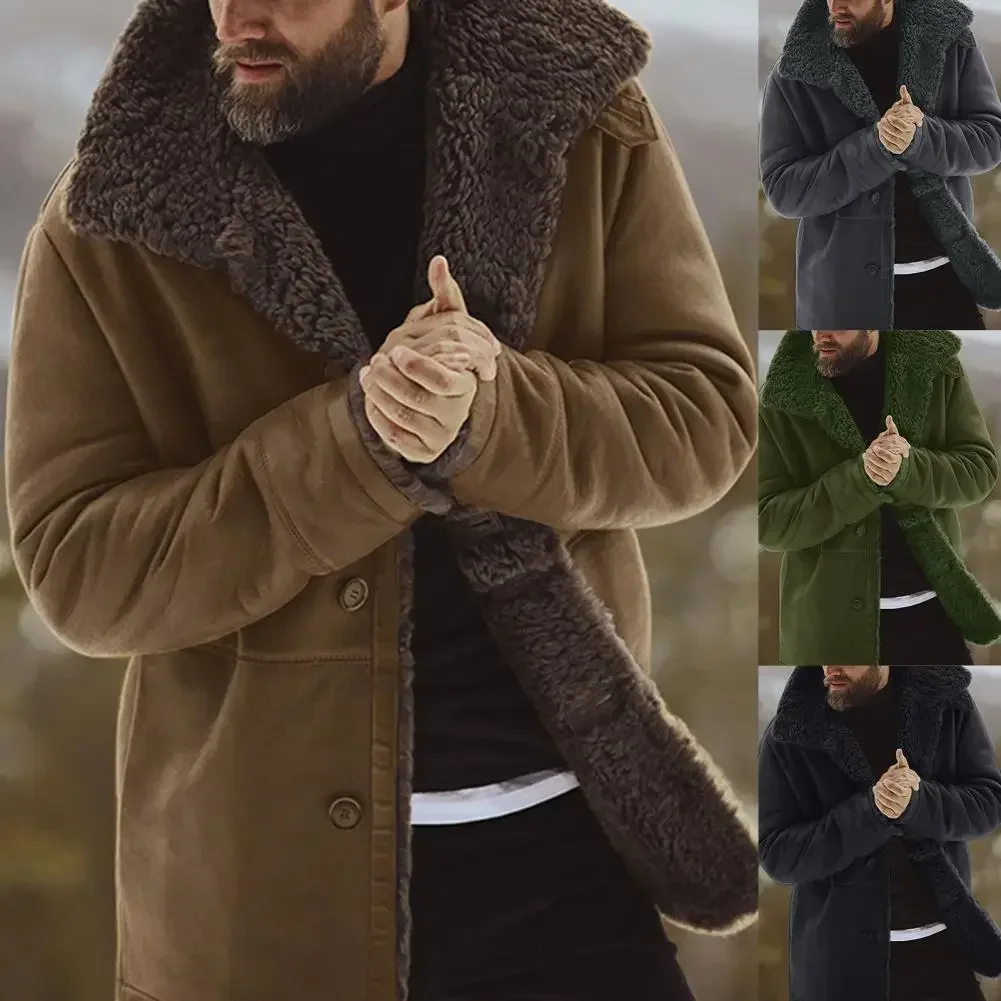 Мужское пальто Ветрозащитное мужское пальто Лацкан средней длины Утолщенный мех Подкладка Мужская повседневная куртка Зимнее бархатное пальто мужское