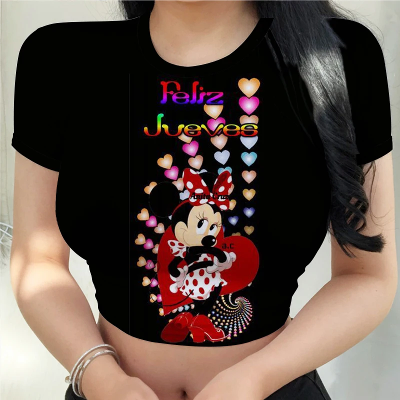 Мультяшная футболка Disney - Микки и Минни Саммер Женская футболка Мода Y2k Одежда Ночной клуб Знакомства 3d Печать Оверсайз 3xl