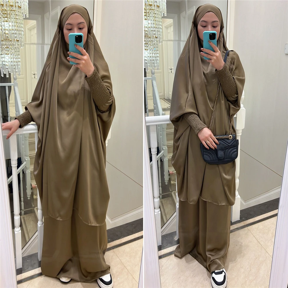 Мусульманские комплекты Халат Абая Дубайя Одежда для Ислама Женщины Большие юбки Костюмы Повседневная однотонная одежда Традиционная фестивальная одежда