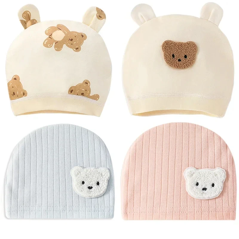 мягкие детские шапочки шапки детская шапочка мультяшный медведь бескостный муслиновая шапка для новорожденных головной убор ветрозащитная весенняя шапка 0-3m детские шапки