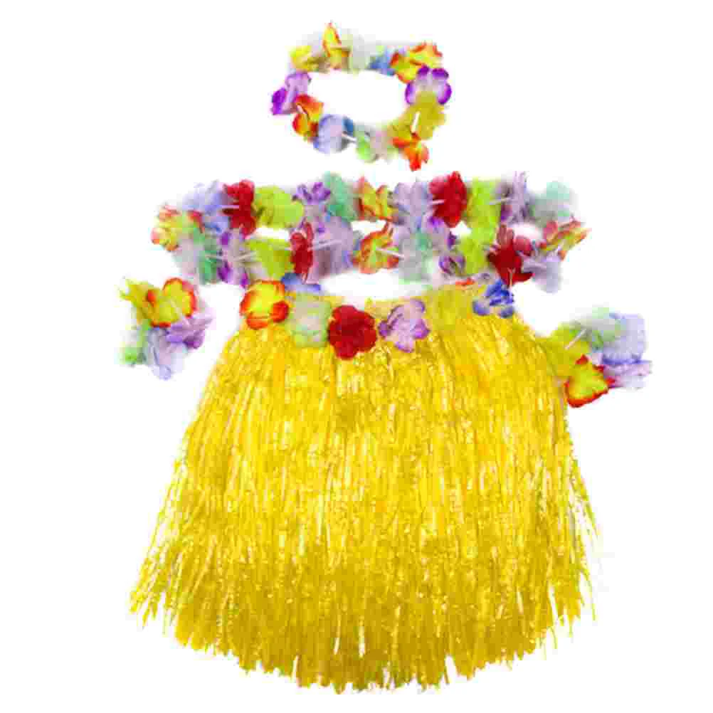  Набор травяной юбки Гавайский костюм Тропическая юбка для вечеринок Цветочная повязка на голову Шейная гирлянда Браслеты Набор для пляжа Летняя вечеринка Костюм