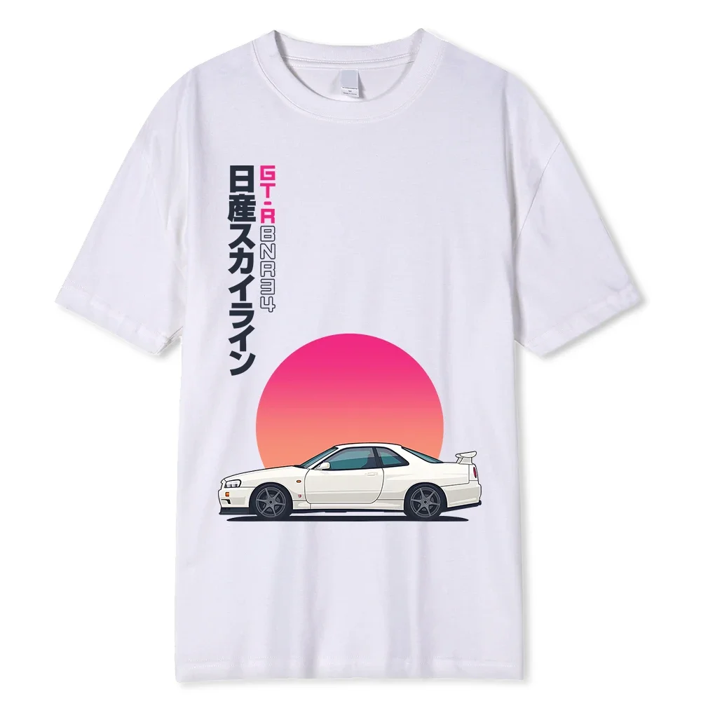 Начальная футболка 100% хлопок футболка Мужские летние топы с коротким рукавом Япония Повседневная одежда с принтом Гоночный автомобиль Футболка Мужские футболки