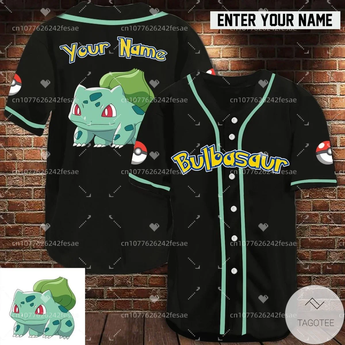 Новая бейсбольная майка Pokemon Bulbasaur Мужская, женская и детская спортивная одежда с коротким рукавом Бейсбольная рубашка Pokemon