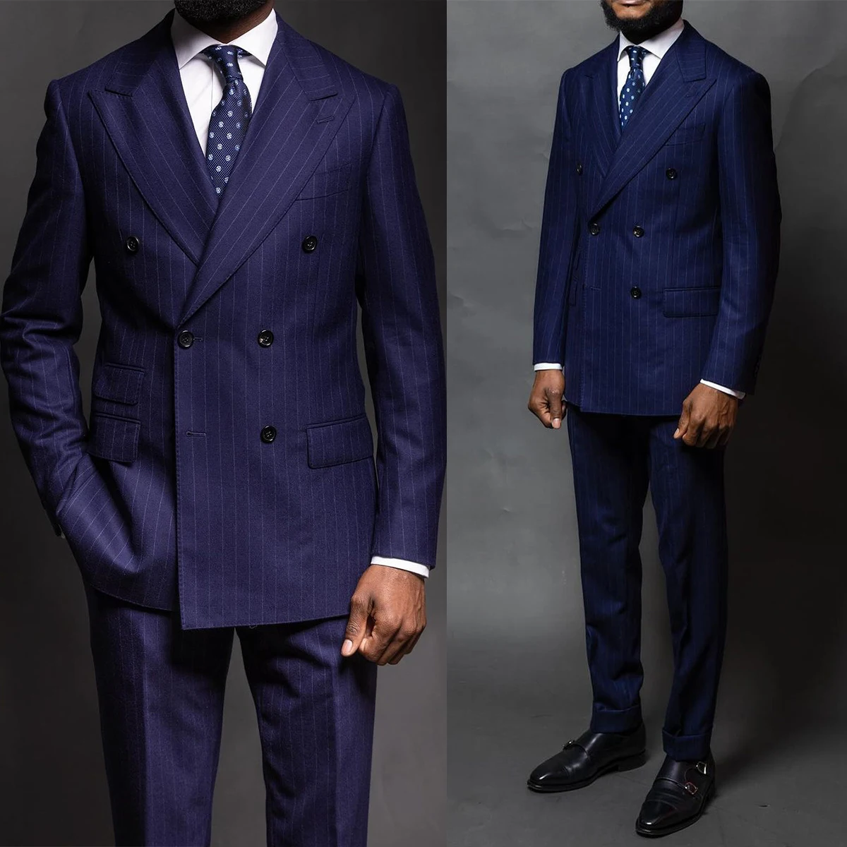 Новый мужской костюм в тонкую полоску 2 шт. пиджак и брюки на заказ двубортная деловая одежда свадебный костюм жениха Homme