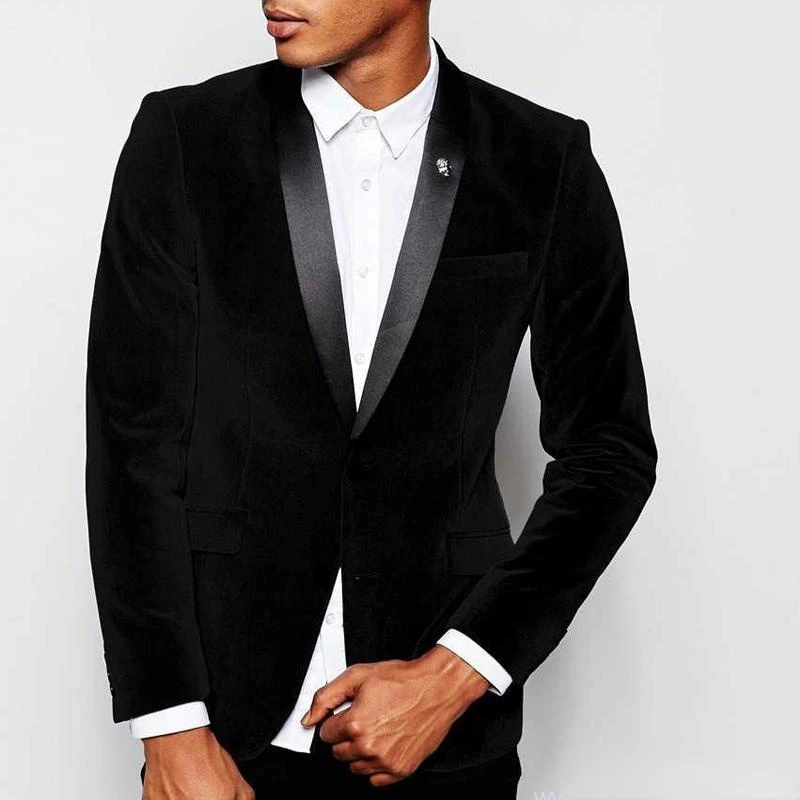 Новый черный бархатный мужской костюм шаль с лацканом приталенный крой на заказ свадебные смокинги для мужчин костюмы для деловых вечерних вечеринок (блейзер + брюки)