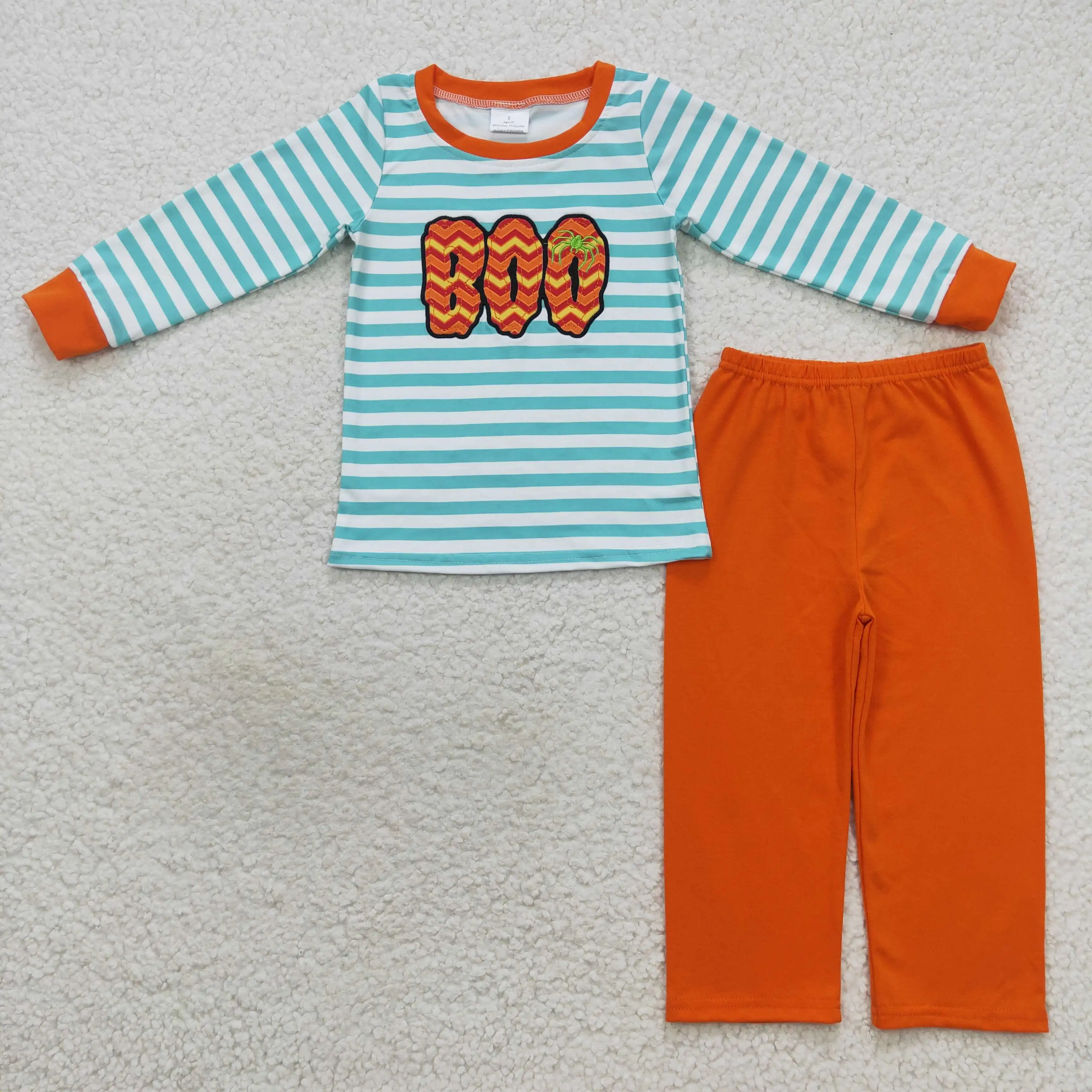 оптовая торговля для мальчиков вышитая надпись синяя и белая полосатая оранжевая одежда с длинными рукавами детская одежда горячая распродажа набор одежда для девочек и мальчиков