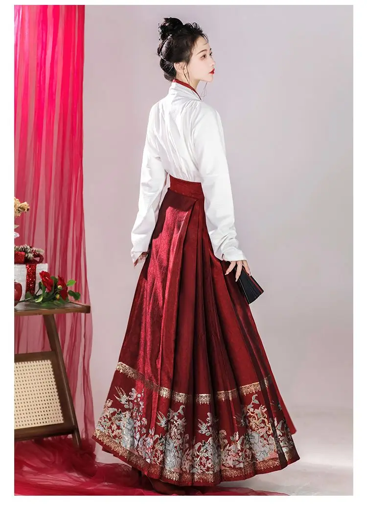 Оригинальная юбка с лошадиной мордой династии Мин Традиционный китайский женский набор рукавов самолета Hanfu Элегантные ретро рубашки 2 шт./комплект