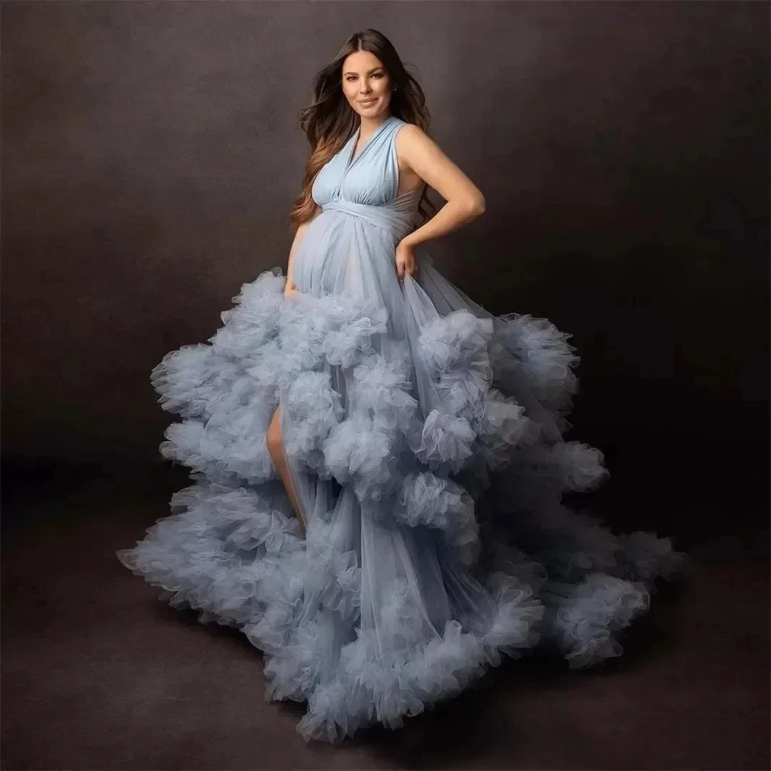 Платье для беременных для фотосессии V-образный вырез Оборки Выпускные платья Беременность Детский душ Наряд Халат Вечерние платья