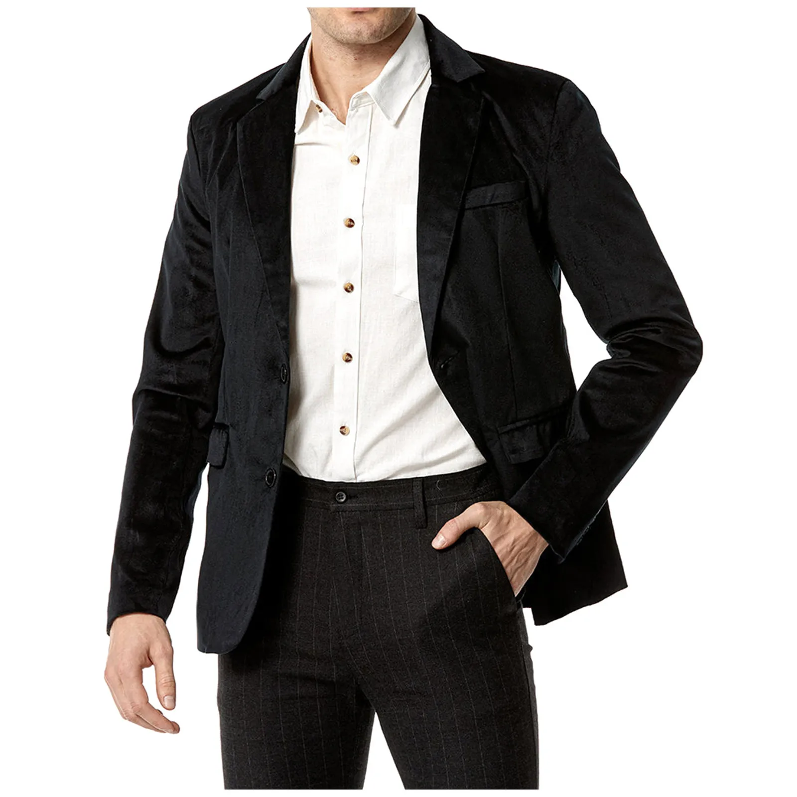  Повседневное пальто Мужчины Облегающий льняной топ с карманом Повседневный однотонный костюм с длинным рукавом Мешковатый красивый пиджак Мужская верхняя одежда