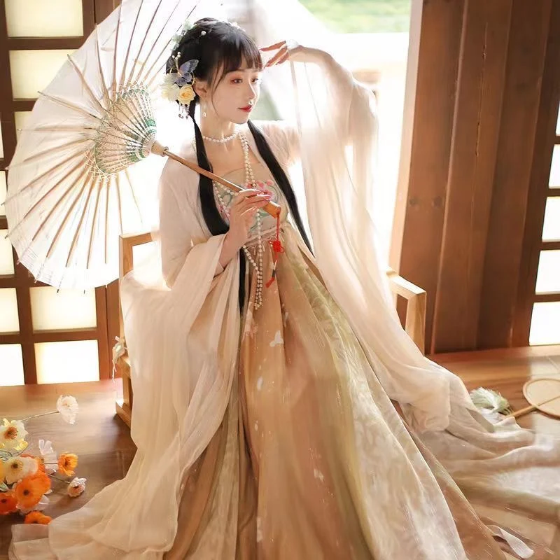 Повседневный взрослый женский костюм Ханьфу с большими рукавами Супер фея Китай традиционное антикварное ретро женское платье весной и летом.