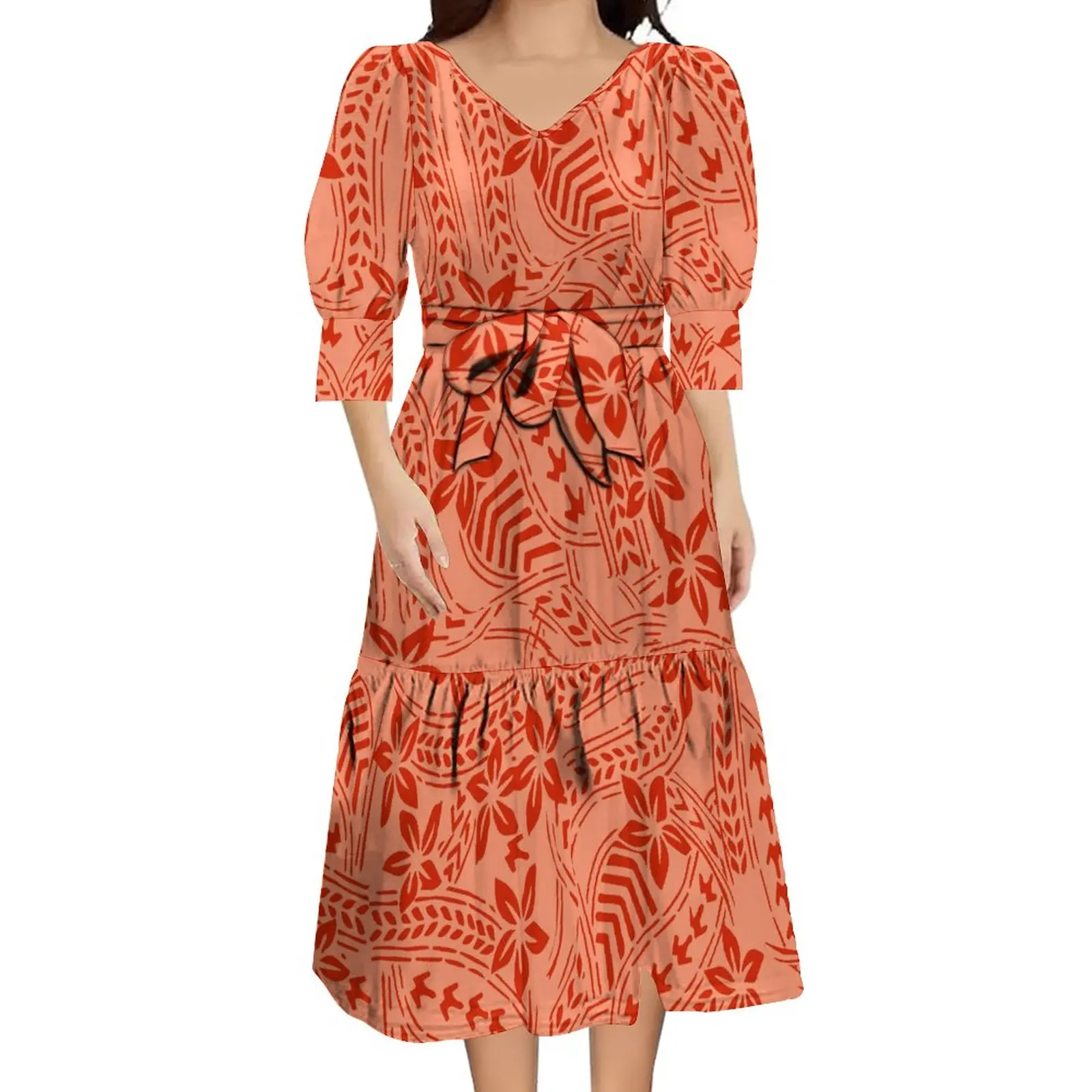 полинезийское племя большой размер половина рукава мода женский длинный роскошный дизайн пышный рукав платье бесплатная доставка