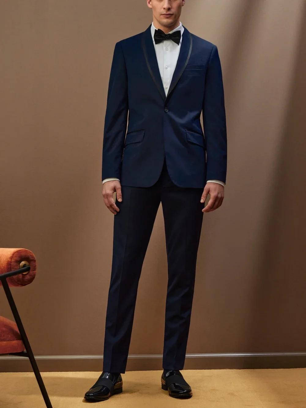 Приталенный мужской костюм Темно-синий смокинг Для 2 предметов Модный мужской комплект Свадебное платье Одежда Включая пиджак и брюки Формальный брючный костюм
