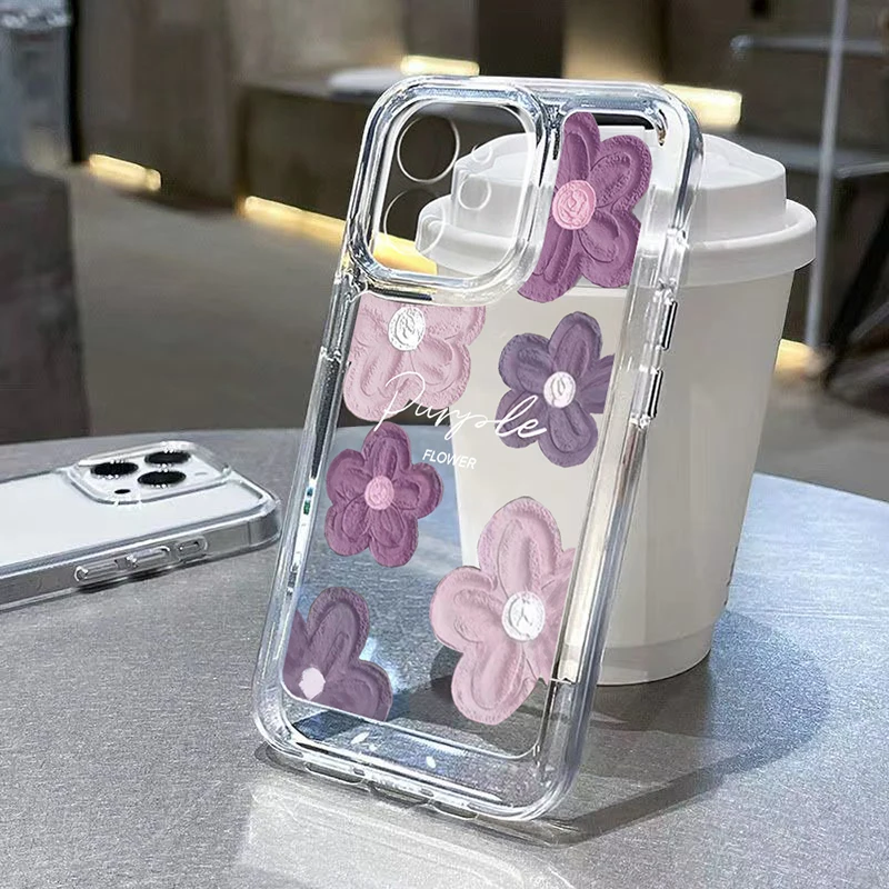 Прозрачный чехол для цветов фиолетовой серии для iPhone 14 13 12 11 Pro Max Mini XR XS X 8 7 Plus SE 2020 Роскошный силиконовый защитный чехол