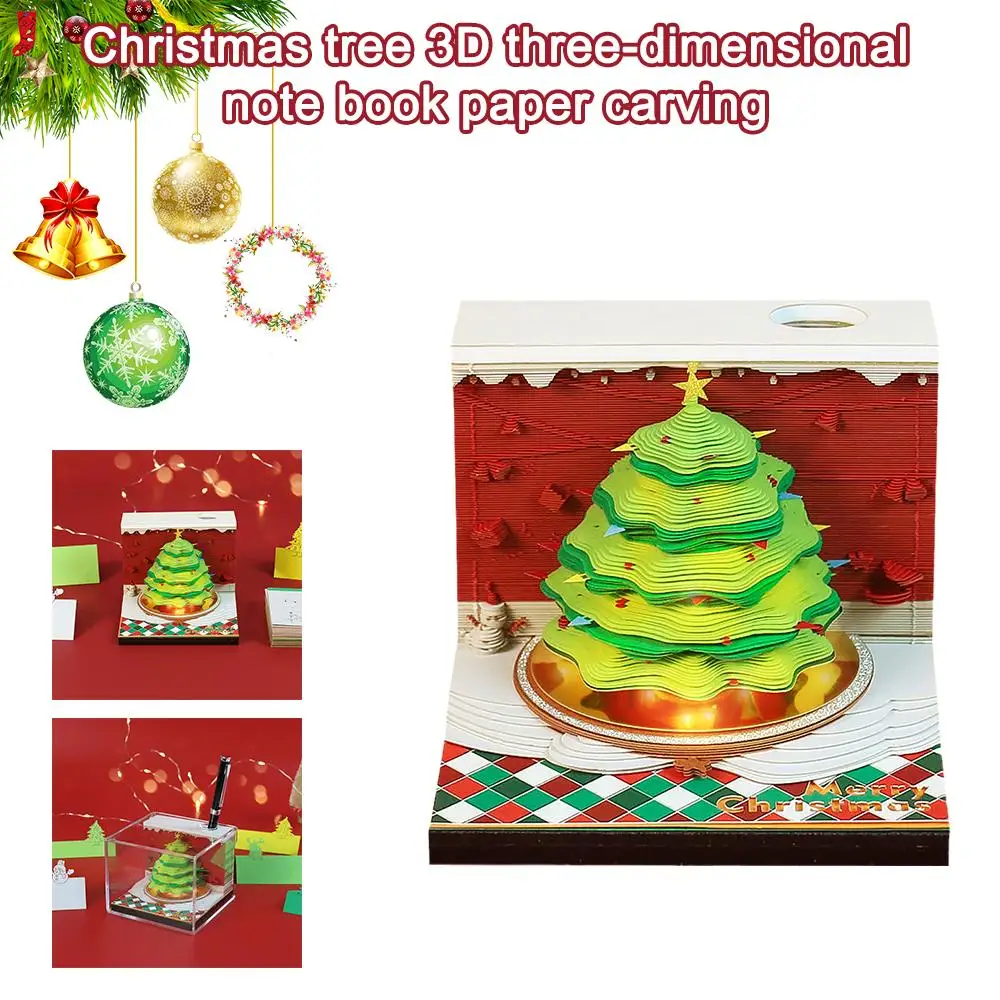 Рождественская елка 3D трехмерная записная книжка Бумага 2024 Заметки Резьба 3D Заметки Бумага Блокнот Дня Рождения Офисы Рождество B L6G2