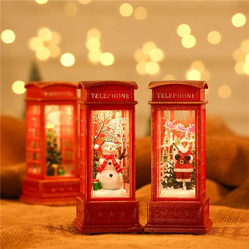 Рождественское украшение Настольное украшение Светящаяся телефонная будка со снежными шарами Вращающаяся вода Вихревой блеск для домашнего отдыха