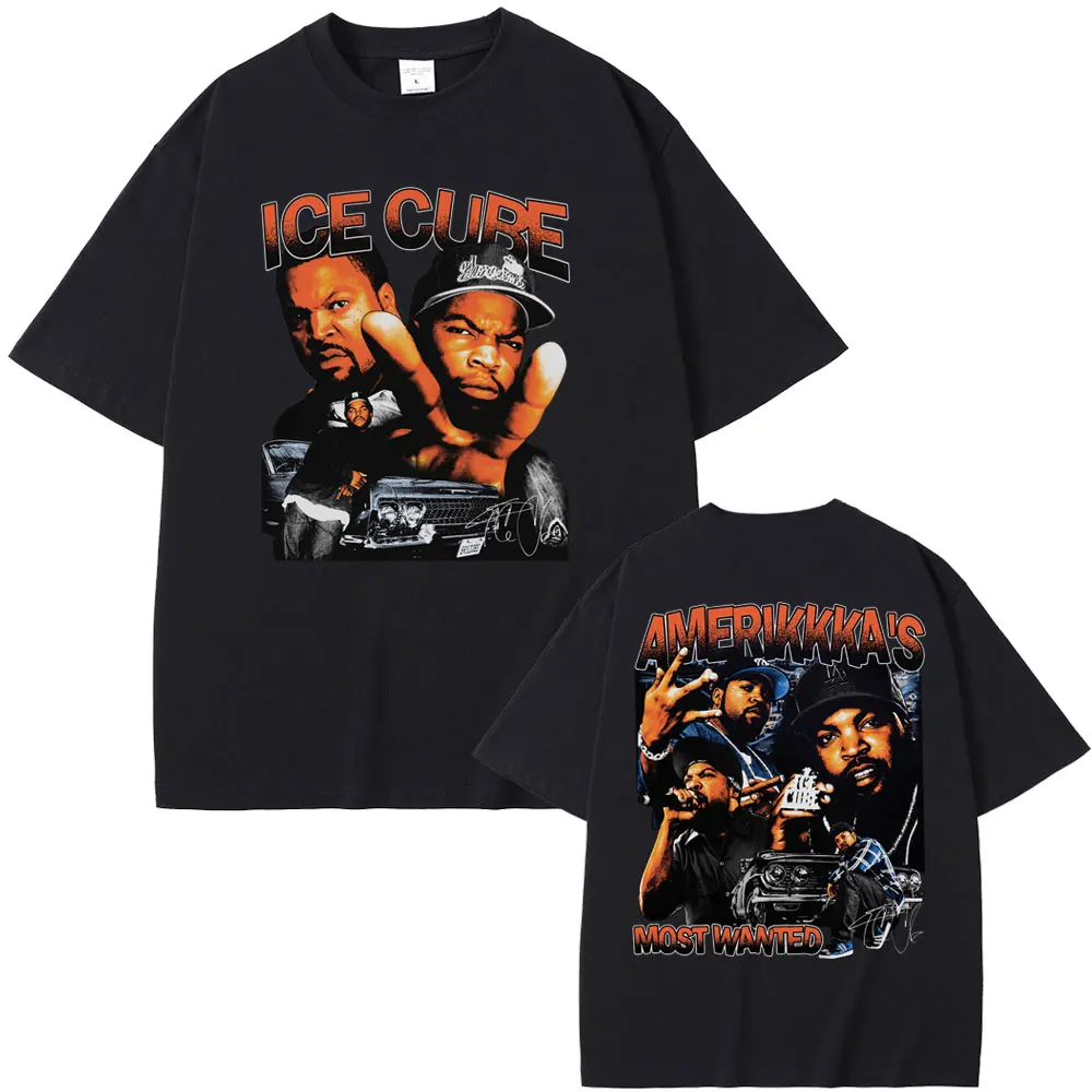 Самый известный рэпер Ice Cube Самая разыскиваемая музыка Америки Хип-хоп Винтажная футболка с принтом Мужская мода Футболка оверсайз Уличная одежда