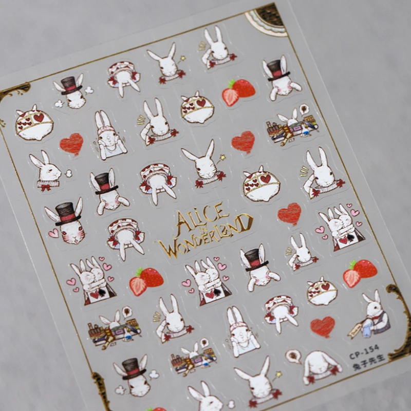 Симпатичный Винтаж Красное Сердце Кролик Сэр 5D Рельефные рельефы Самоклеящиеся Наклейки для ногтей Милый Мультяшный Кролик 3D Маникюр Наклейки
