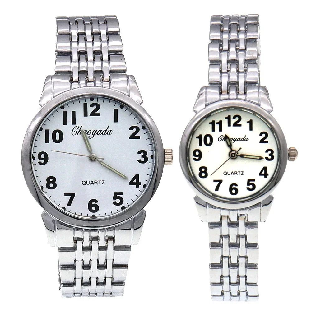  Совершенно новые пары простых часов Модные наручные часы для женщин и мужчин Нержавеющая сетка кварцевые часы Clcok