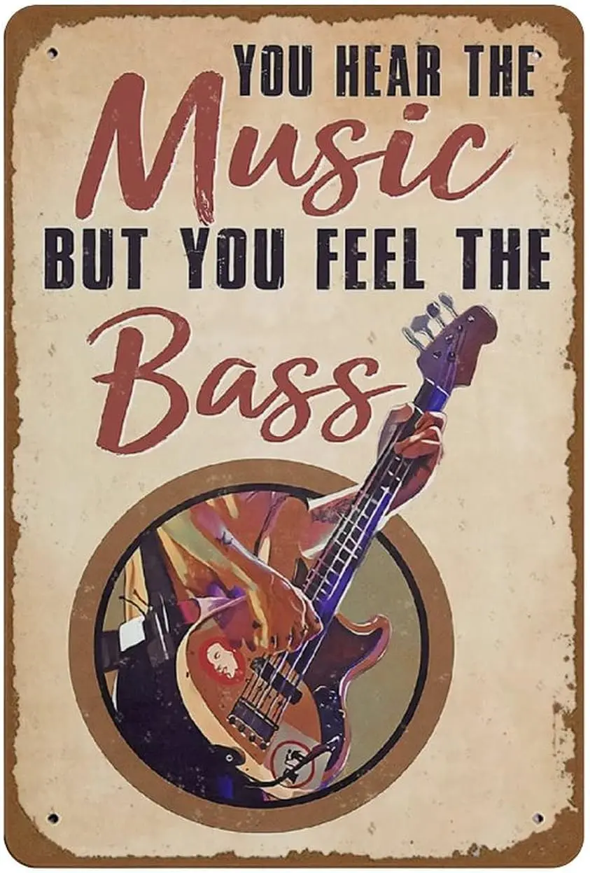 Ты слышишь музыку, но чувствуешь бас Плакат Бас-гитара Постер Бас-гитарист Подарок Бас-гитарист Плакат Металлические жестяные знаки