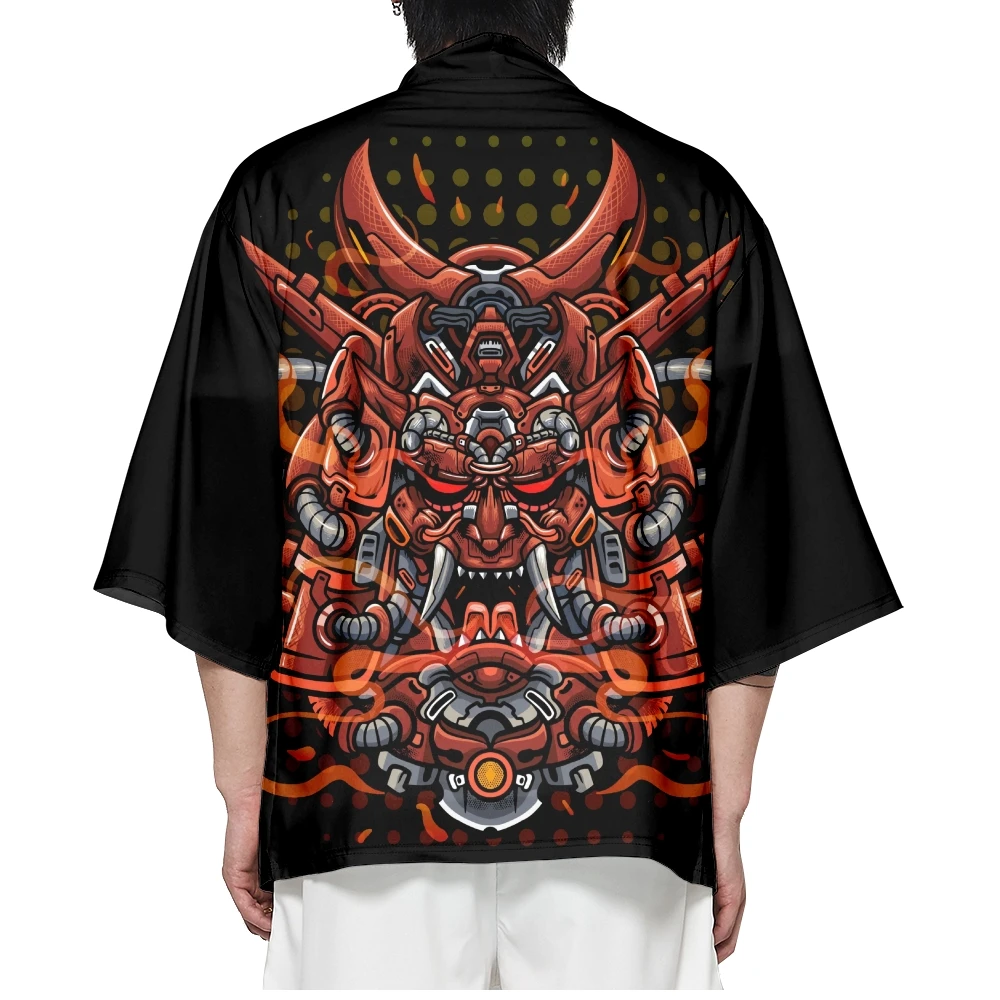 Уличная одежда Юката Мужчины Женщины Кимоно Косплей Одежда Традиционные японские кимоно с черным демоническим принтом Haori
