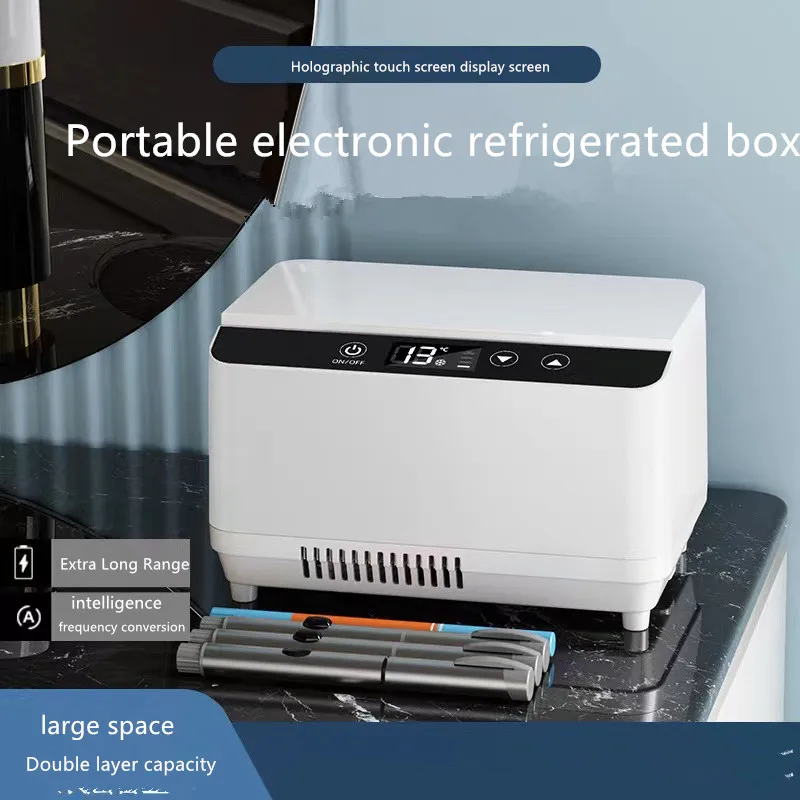 Холодильная коробка для инсулиновых препаратов, двухслойная коробка охлаждения инсулина сверхбольшой емкости, светодиодный сенсорный экран, автомобильный холодильник для путешествий
