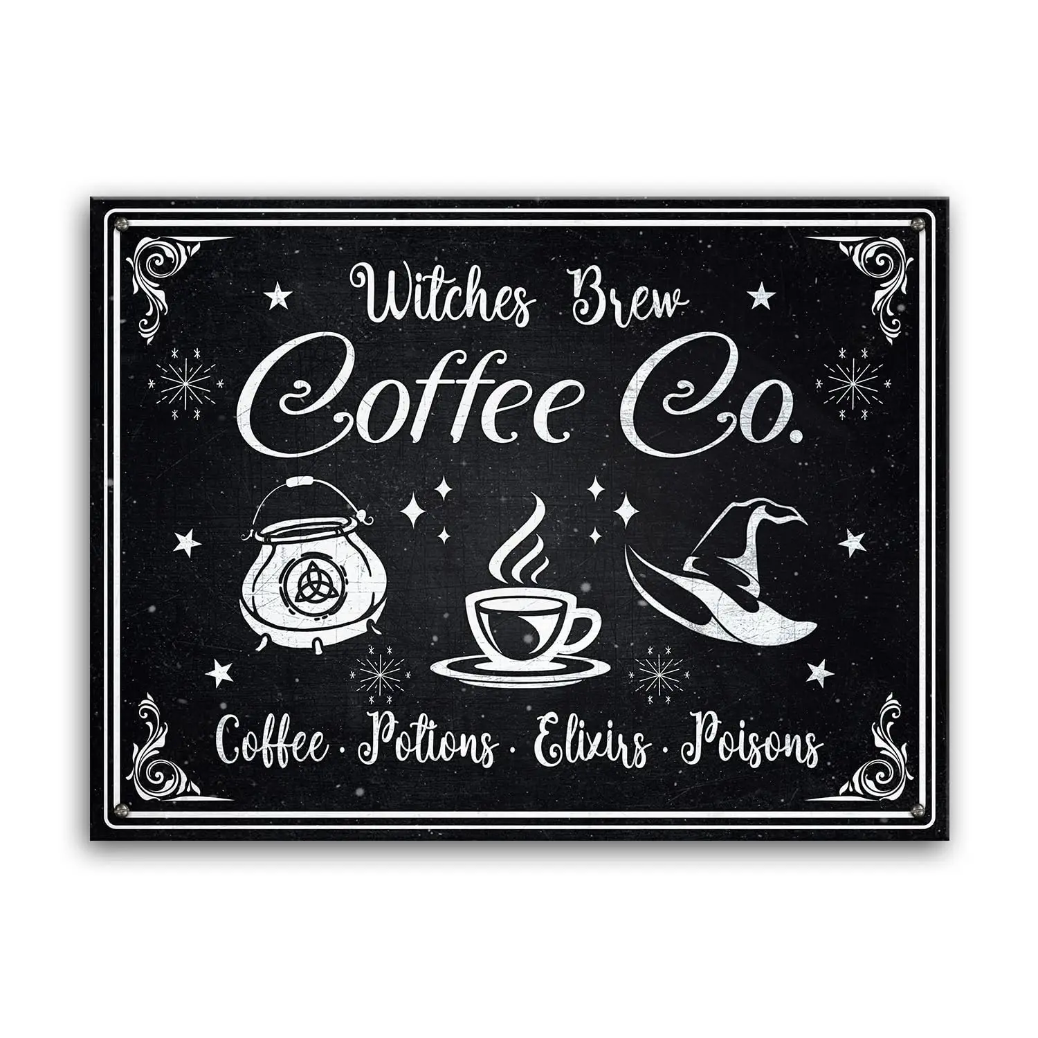 Хэллоуин Декор Ведьмы Brew Coffee Co. Жестяной металлический знак, Винтажный декор кофейного бара Настенное искусство Аксессуары для табличек