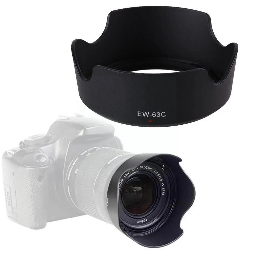 Черная бленда объектива для Canon EW-63 EF-S 18-55mm f/3.5-5.6 IS STM Camera LensКрышка бленды объектива E7E6