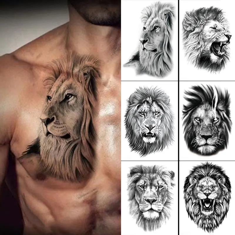 Шварцвальд Временные татуировки для мужчин Лев Медведь Татуировка Наклейка Волк Король Животное Татуировка Поддельный Тату для женщин