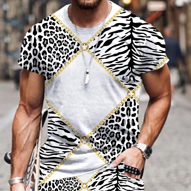 【Заводская цена】 Летняя футболка с 3D-печатью с текстурой животных для мужчин и женщин Дизайн футболки Summer White Leopard Graphics